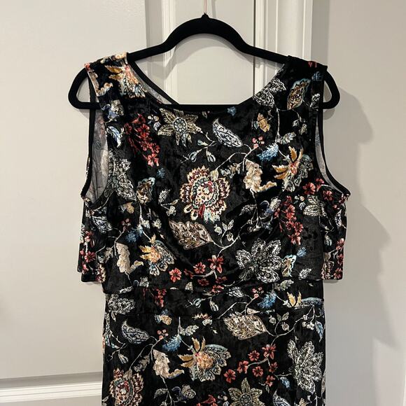 NWT $396 Eva Franco 10 M Velvet Floral Hi Lo Ruffle Maxi Dress - Picture 4 of 8